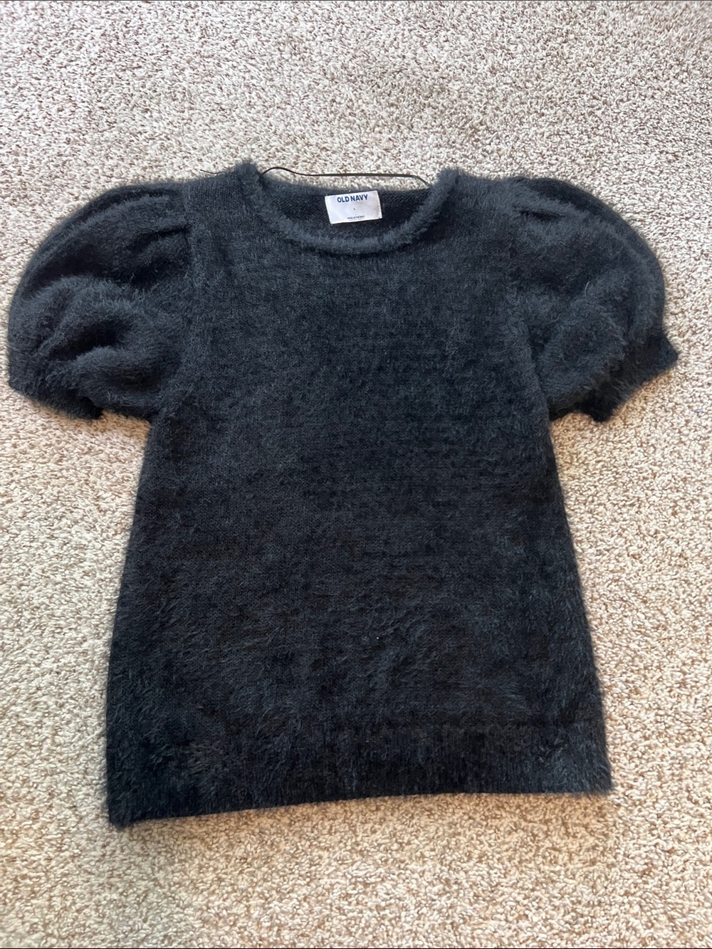 Old Navy Black Fuzzy Puff-Sleeve sweater